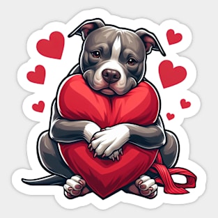 Pitbull Hugs a Heart Pillow Sticker